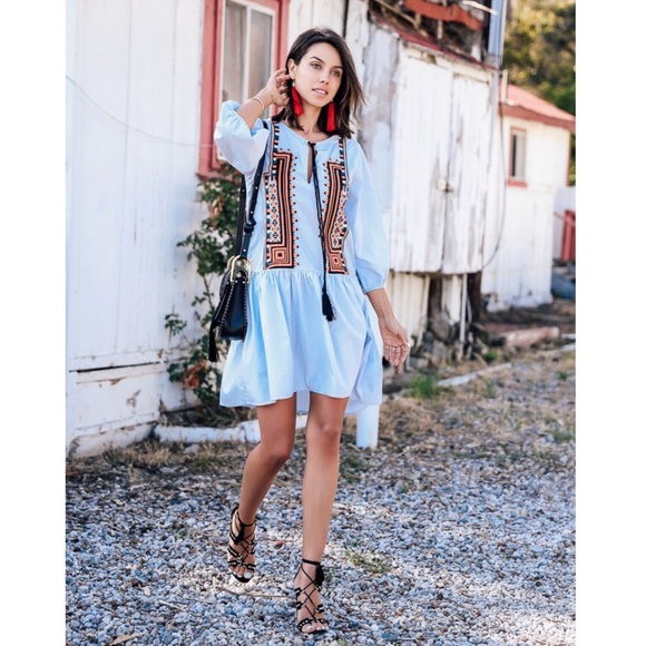 H&M Dresses & Skirts - H&M Aztec Embroidered Drop Waist Boho Dress